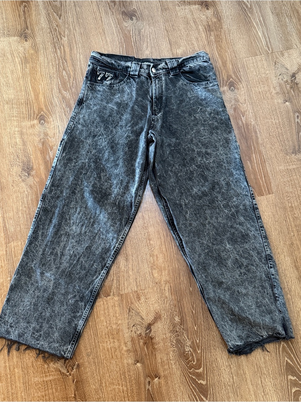 77denim acid wash grey/black carpenter jeans